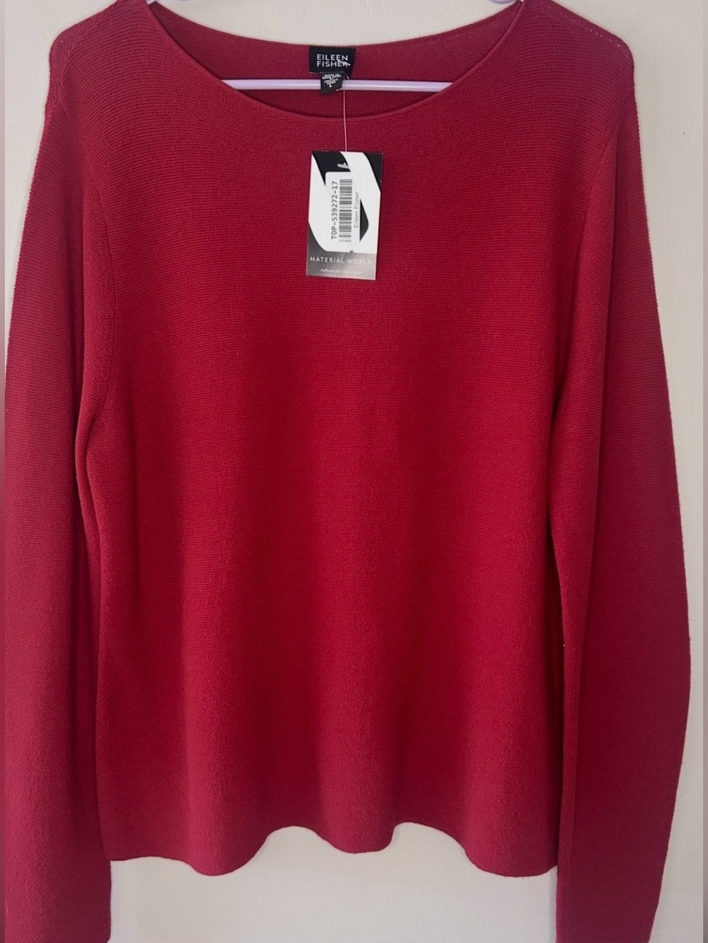 Eileen Fisher Red Viscose Blend Textured Knit Long Sleeve Sweater Large New